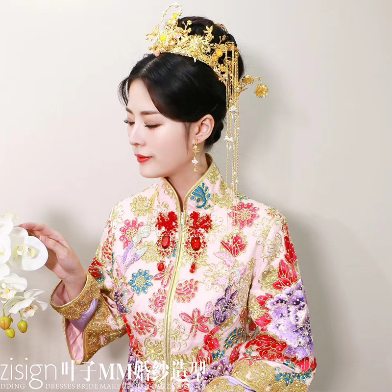 新娘古装头饰套装中式复古凤冠发簪耳环套装禾服秀服配饰