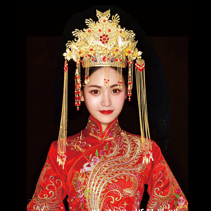 新娘凤冠头冠复古中式结婚饰品发冠秀禾服流苏古装头饰大气