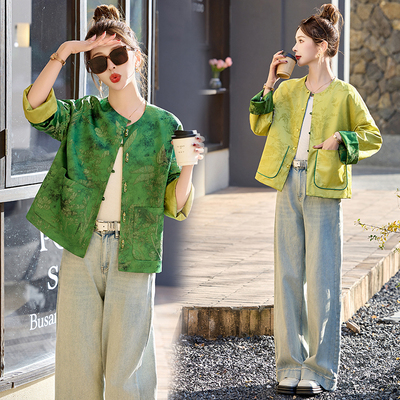 秋新中式风提花双面穿短外套大码