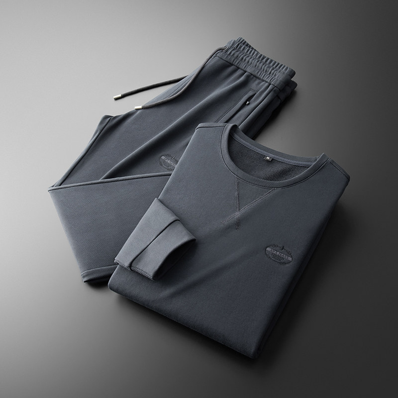 가을 겨울 남성 스포츠 레저 정장 두툼하고 따뜻한 중년 남성 트렌디한 한국 스타일 루즈 라운드넥 투피스 세트