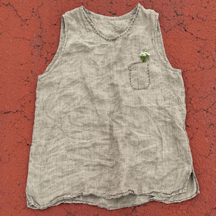 子曰原创色织亚麻开叉背心马甲手工缝线打底马夹宽松无袖 坎肩上衣
