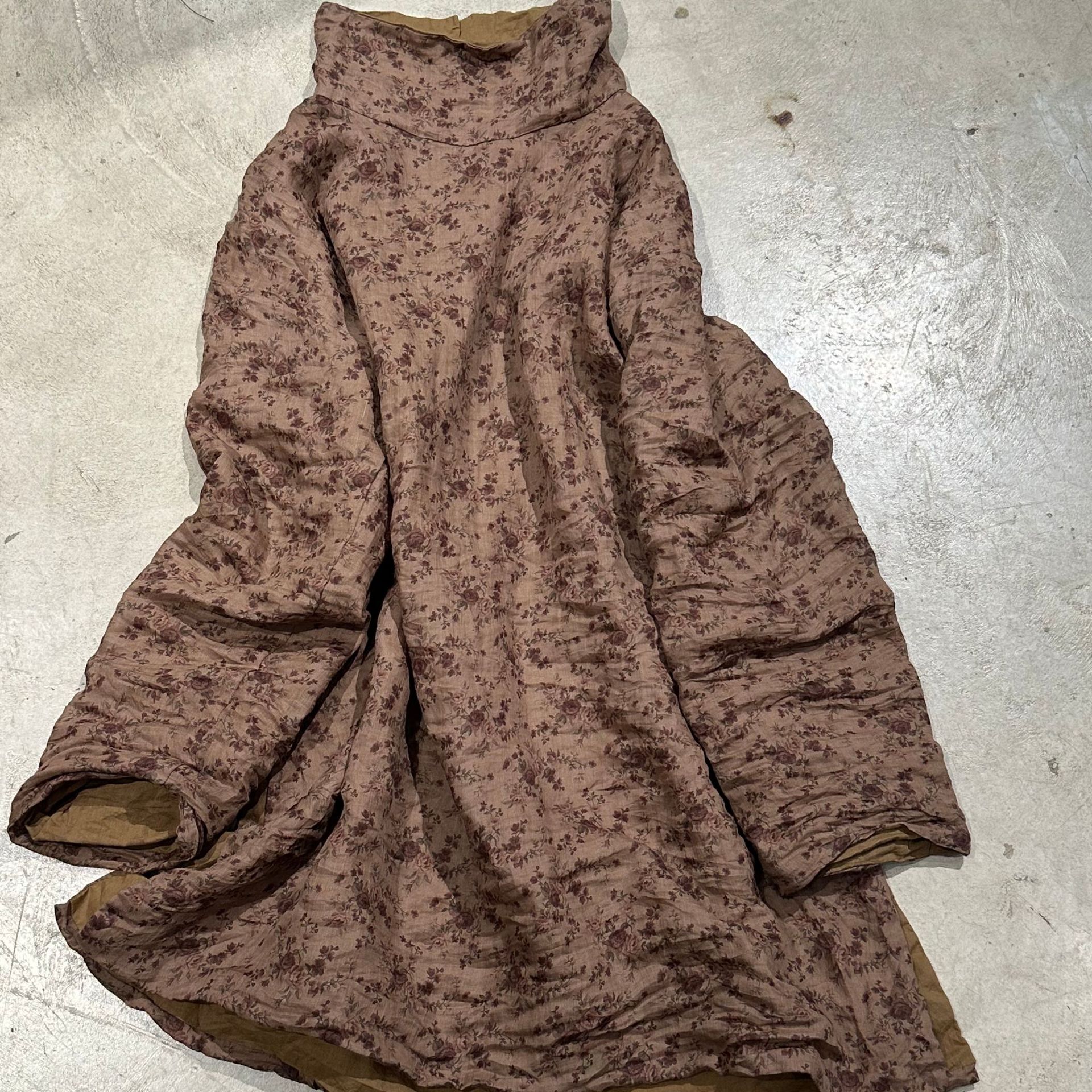 子曰原创新款文艺双层苎麻高领侧开叉中长衫复古宽松百搭长袖衬衣