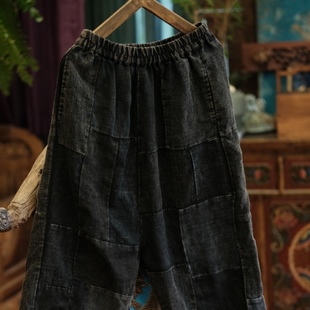 低档垮裤 子曰原创小众设计做旧感炒色拼接宽松阔腿八分裤 复古个性