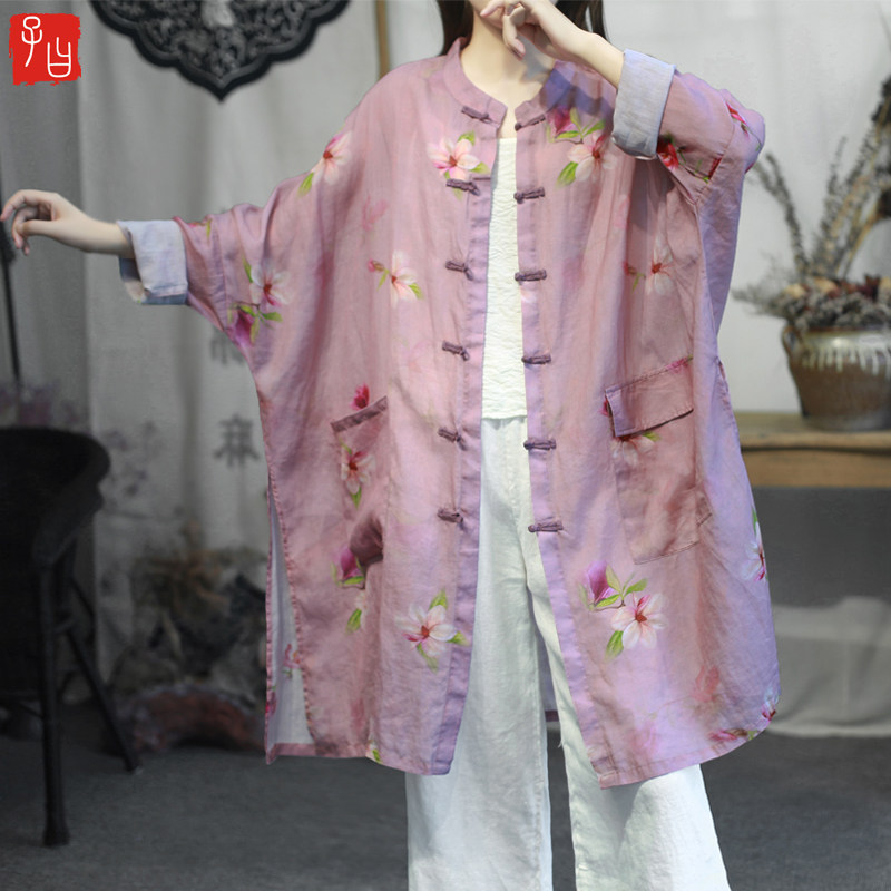 中国风对襟盘扣飘逸茶服开衫