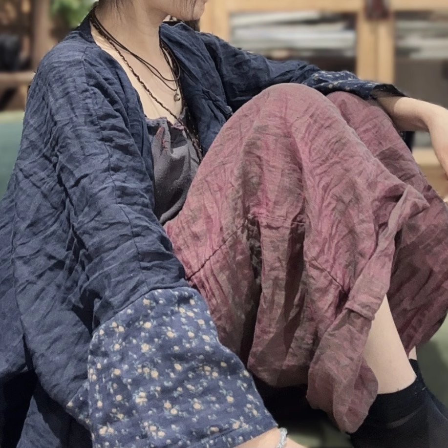 文艺百搭色织亚麻休闲阔腿裤