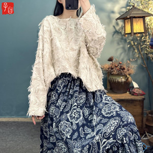 做旧棉麻宽松套头小衫