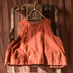 子曰中式 棉马甲坎肩 复古斜襟盘扣马夹国风夹棉背心女砂洗亚麻无袖