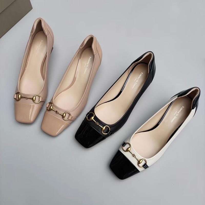 时尚百搭真皮方头浅口单鞋