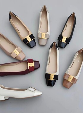 FEDERICA DI DONATO 方头粗跟软后垫羊皮拼色蝴蝶结单鞋 优雅单鞋