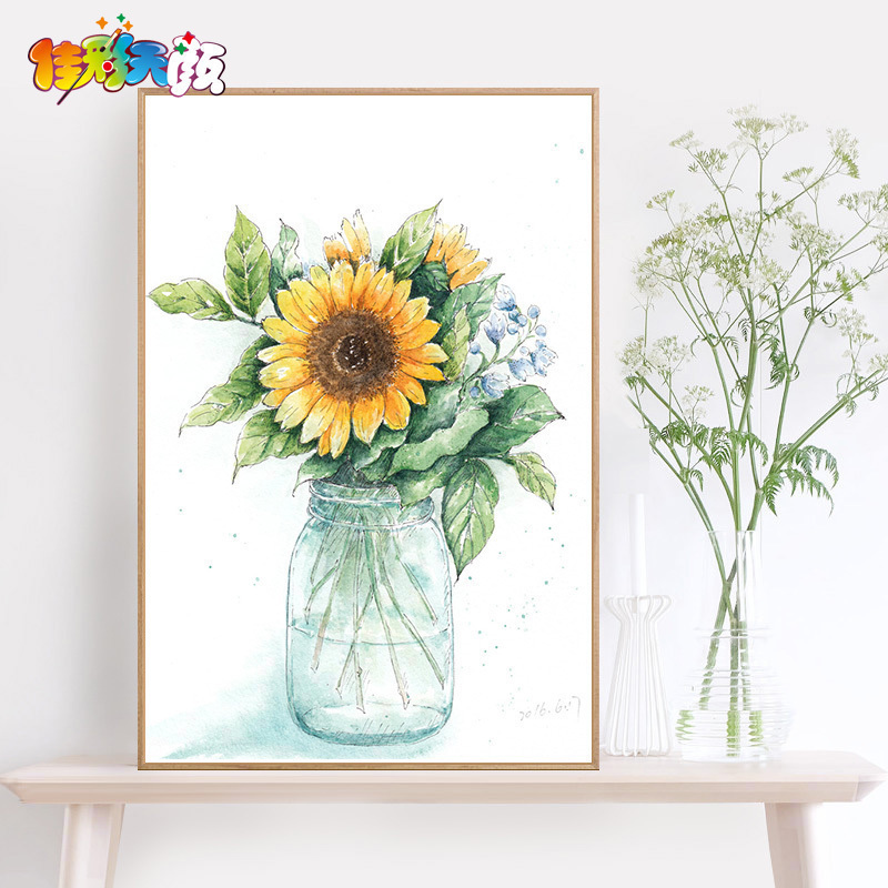 佳彩天颜 简约清新油画diy数字油画花卉雏菊手绘填色画餐厅装饰画10-29新券