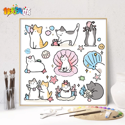 Цифровая картина маслом DIY Аниме мультфильм Meng Meng Mene Mei Meow заполняет руку