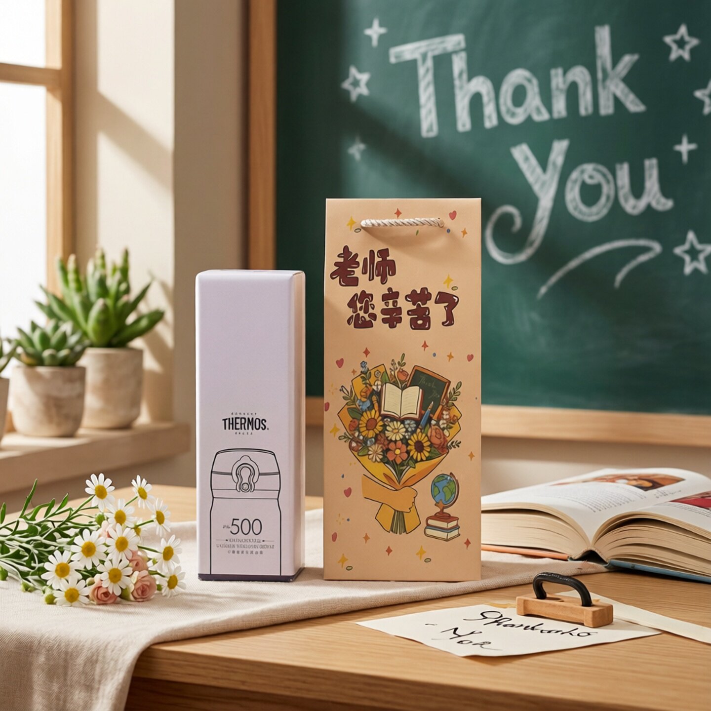 圣诞节包装袋长方形保温杯礼品袋奶茶纸袋送老师同学礼物手提纸袋