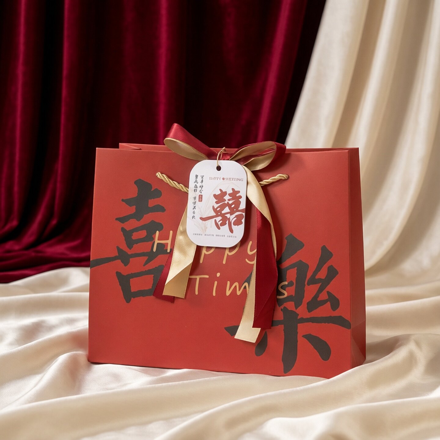 圣诞节喜乐礼品袋红色春节礼物包装袋生日满月伴手礼手提袋纸袋大