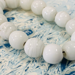 淄博博山14mm白色缠丝老琉璃散珠手串文玩饰品