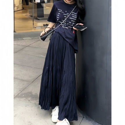 高端时尚气质显瘦压皱半身裙长裙女2025夏新款设计感大摆a字伞裙