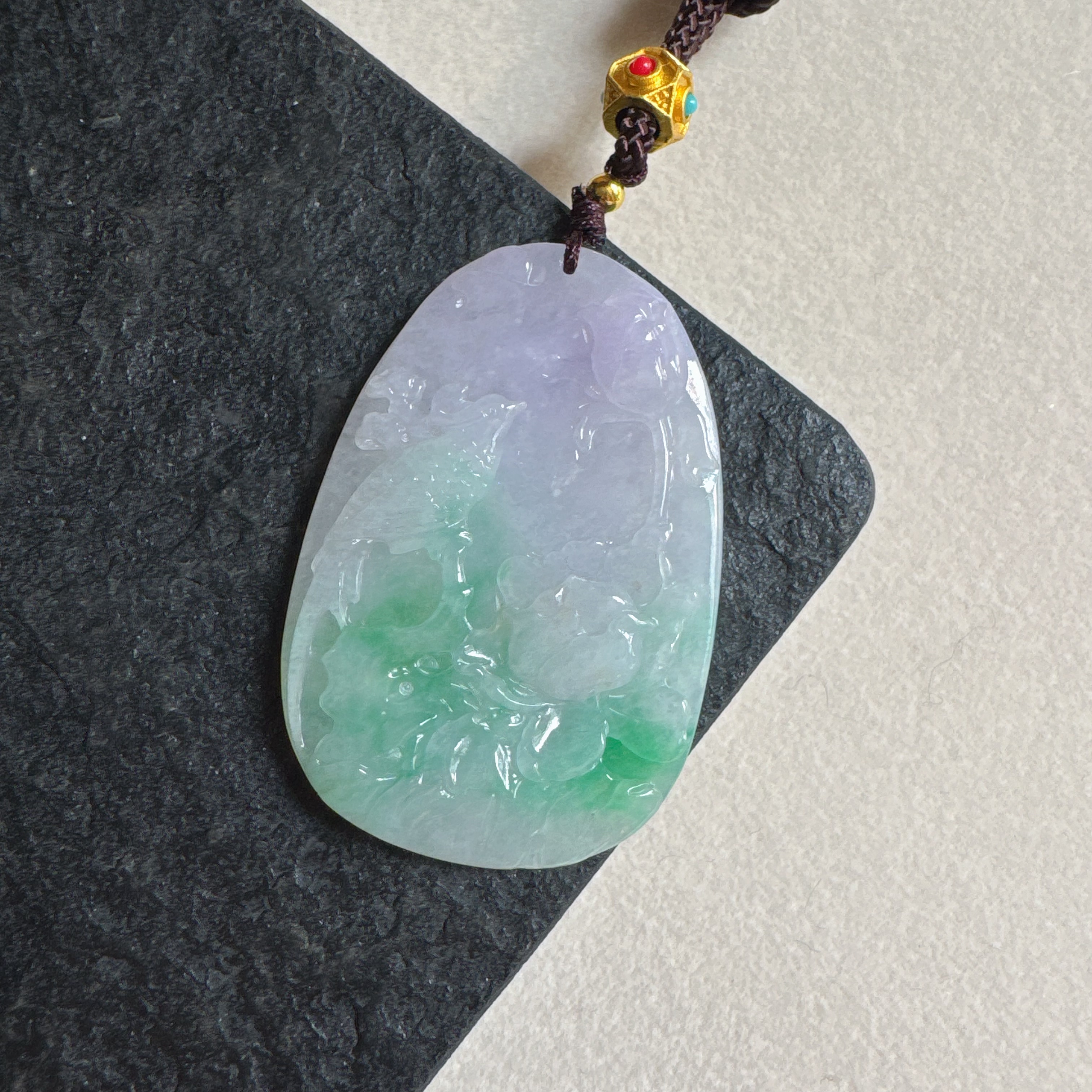 天然缅甸翡翠A货春彩花鸟全福牌喜上眉梢花开富贵荷荷美美48h鉴赏