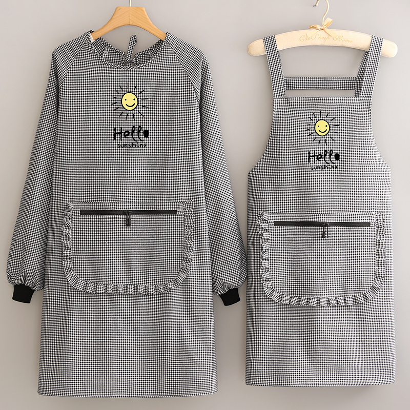 曼达萌棉布防污长袖围裙罩衣