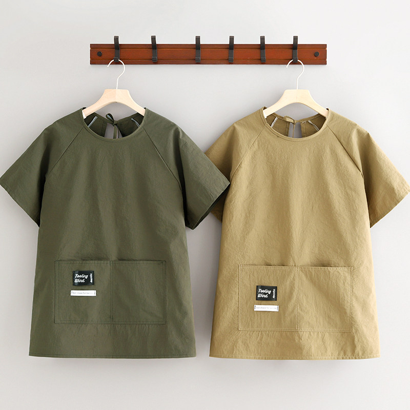 防泼水半袖围裙厨房家用做饭耐磨短袖餐饮工作服定制印字成人围腰