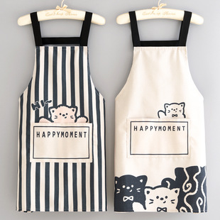 新款防污透气帆布围裙家用厨房文艺耐磨做饭围腰餐饮专用上班男女