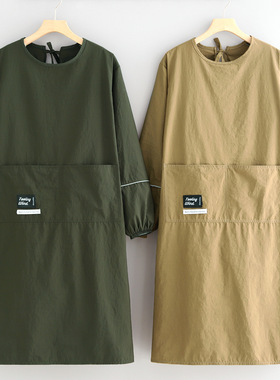 防泼水长袖罩衣加长加大防污耐脏护衣厨房围裙餐饮保洁工作服印字