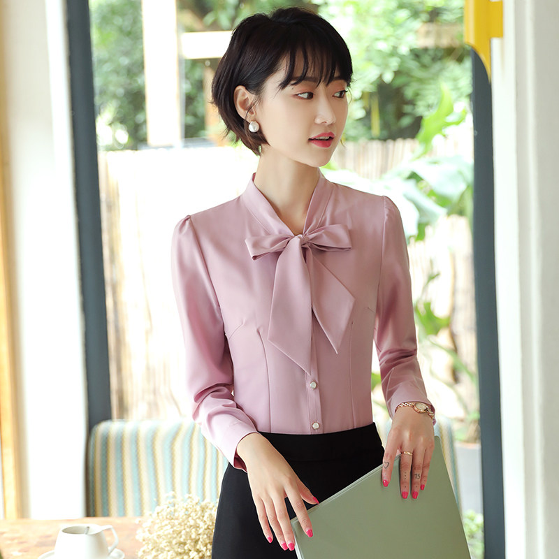 衬衫女2018秋季新款通勤淑女修身长袖蝴蝶结粉色职业衬衫工作服女在类目 女装/女士精品, 衬衫中 - 来自Buy2taobao.com提供专业的淘宝代购服务