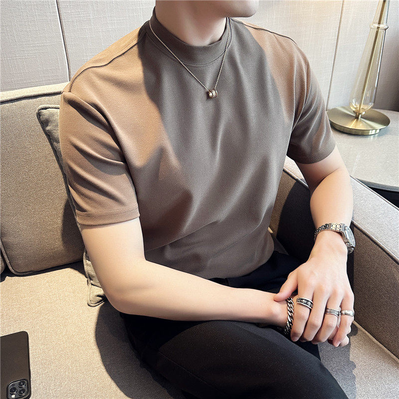 高品质~圆领短袖t恤男纯棉宽松百搭纯色打底衫咖啡色TU251-P47,男装T恤,电商A213