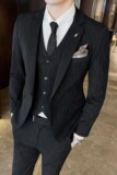 S-7XL虚线条纹休闲西装套装男修身帅气西服三件套SJT109-P210特，男装西服套装，电商A213