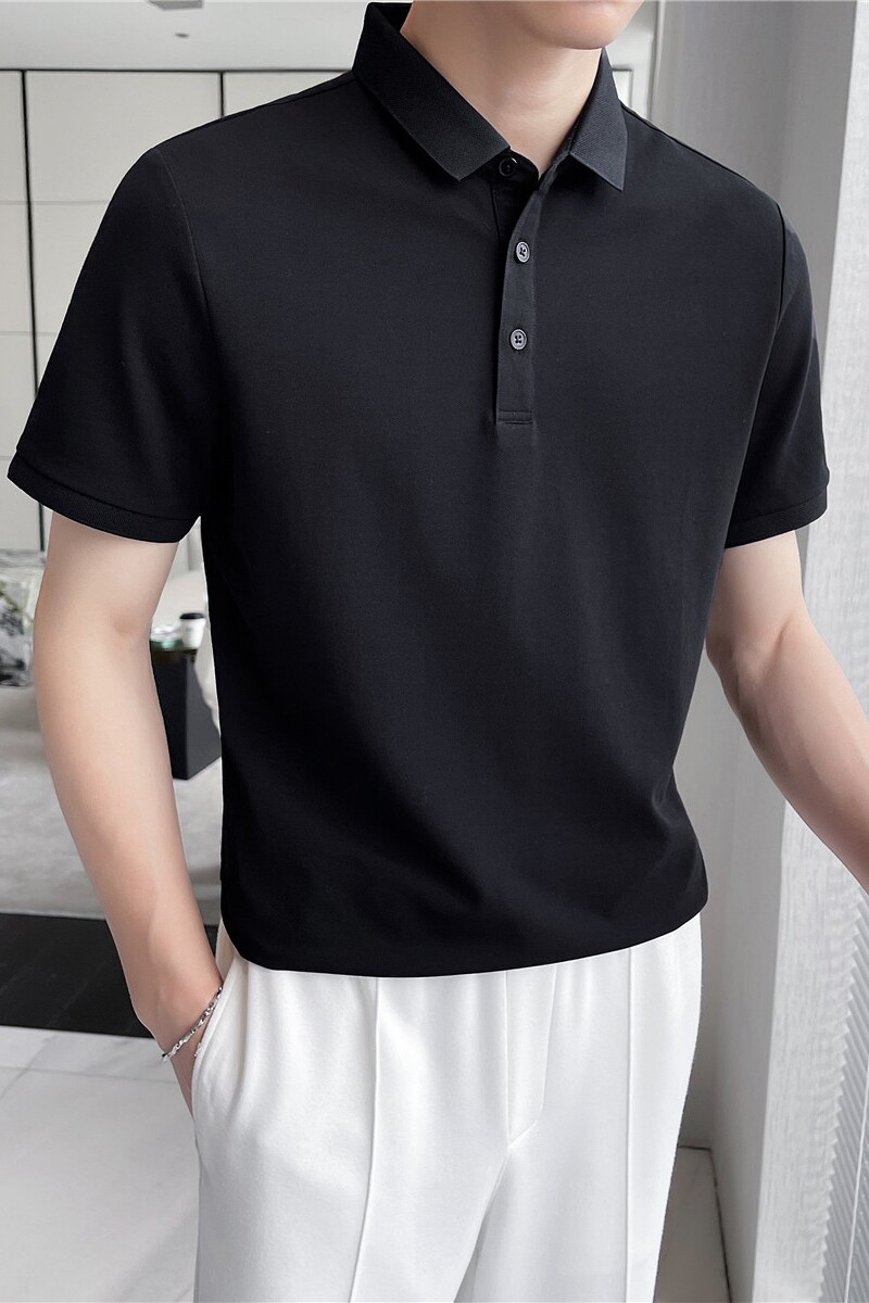 cleanfit纯色polo衫短袖成熟稳重男装半截袖美式重磅衬衫领t恤潮,男装T恤,电商A213