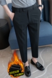 腰部带隐形拉伸片~加厚加绒西裤修身小脚九分裤藏青色JR23022-P83，男装西裤，电商A213