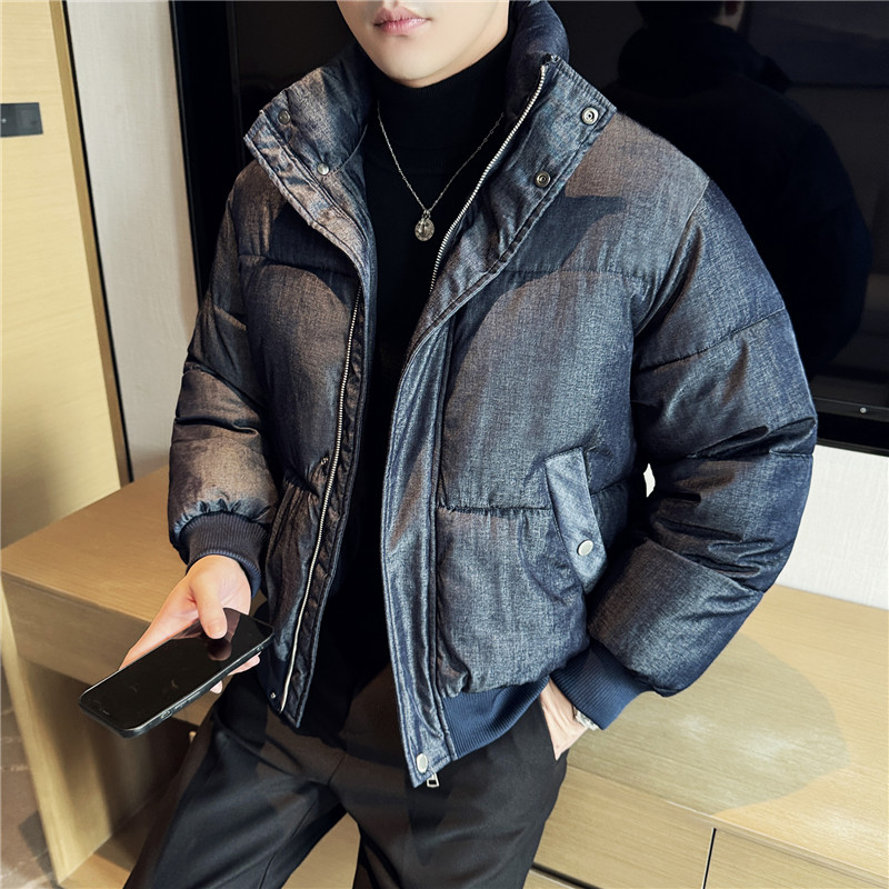冬装高级感牛仔质感加厚棉衣时尚保暖棉服立领外套黑色M8891-P178,男装棉衣,电商A213