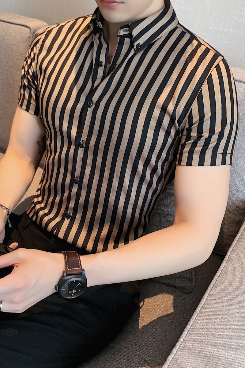 夏季新款男经典条纹短袖衬衫轻奢质感衬衣修身DC6123-P58,男装T恤,电商A213