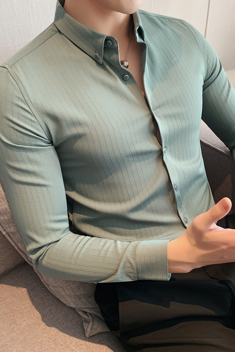 长期有货~高档凹凸感条纹长袖衬衫男士韩版潮流修身衬衣CS806-P58,男装衬衫,电商A213