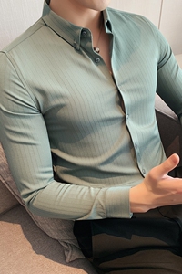 长期有货~高档凹凸感条纹长袖衬衫男士韩版潮流修身衬衣CS806-P58图片