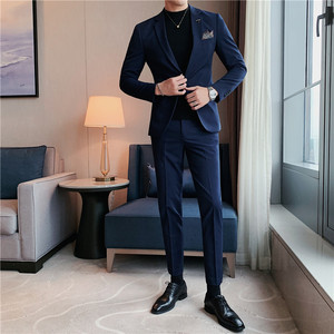 纯色小西装男修身大码两件套男商务休闲西服套装中灰LJT105/P210图片