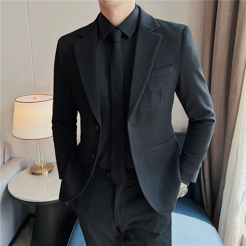 秋冬男士毛呢休闲西服外套潮流帅气暗条纹妮子西服黑色DX912-P145图片