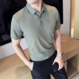 冰丝高弹华夫格~男士短袖Polo衫薄款无痕透气T恤灰色PL2318-P68，男装T恤，电商A213
