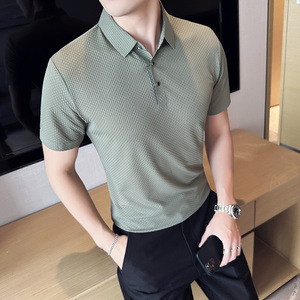 冰丝高弹华夫格~男士短袖Polo衫薄款无痕透气T恤灰色PL2318-P68图片