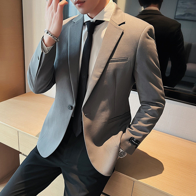 高级感斜纹帅气西服男休闲西装外套咖啡色DX0589-P155图片