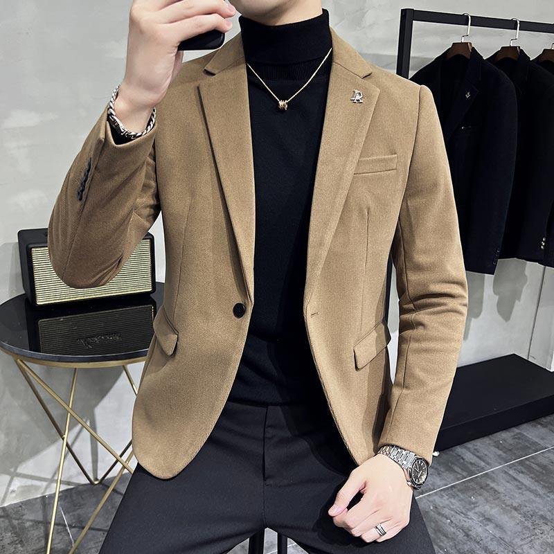 高级感男暗条纹毛呢休闲西服外套妮子西服加厚咖啡色DX6952-P155,男装西服,电商A213