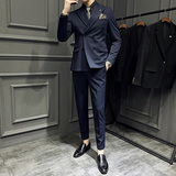 新增藏青色S-7XL~质感双排扣西服套装修身西装三件套SJT412-P270，男装西服套装，电商A213