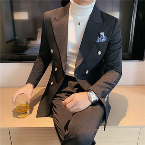 长期做 休闲西装双排扣加厚西服套装男西装两件套修身LJT627/P230图片