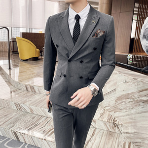 纯色西服套装双排扣西装三件套男韩版修身纯色西服SJT305/P275图片