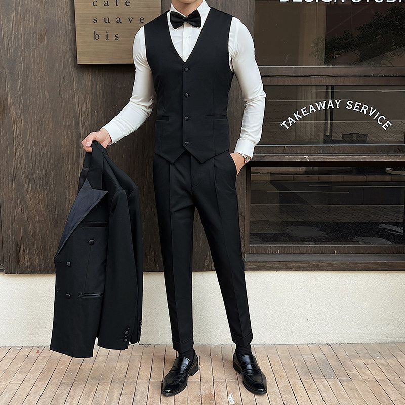 精致包边扣-伴郎服兄弟装婚礼马甲套装纯色坎肩背心MJTJ116-P90特图片