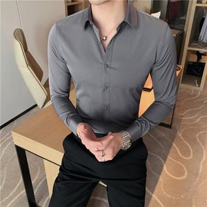 不断货2025新款英伦衬衫大码修身男长袖衬衫打底衬衫黑色CS01/P30图片