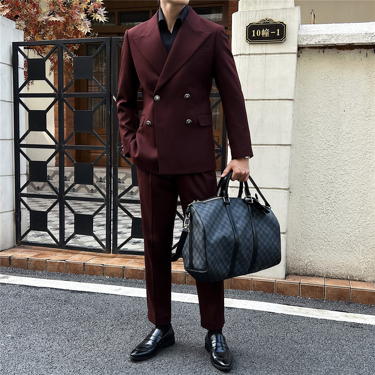 布雷泽西服套装重磅加厚款男双排扣大戗驳领高档西装LJT705-P280图片