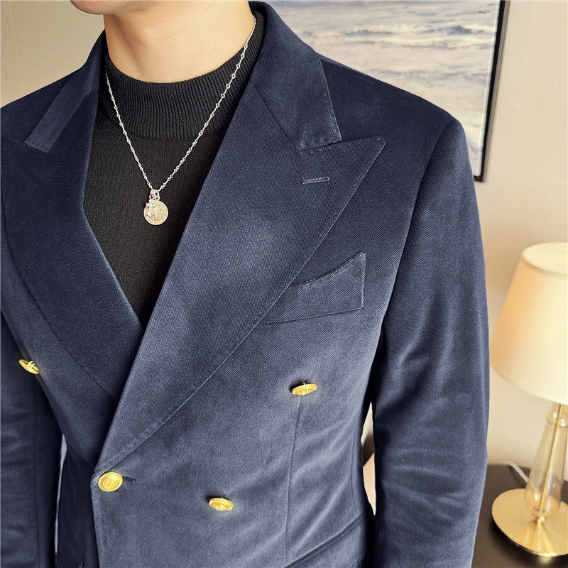 定制绒面布料~重磅加厚毛呢双排扣西服外套男西装套装LJT709-P280图片
