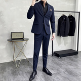 男士薄款戗驳领两粒扣单排扣双开叉西装两件套藏青色LJT505-P210，男装西服套装，电商A213