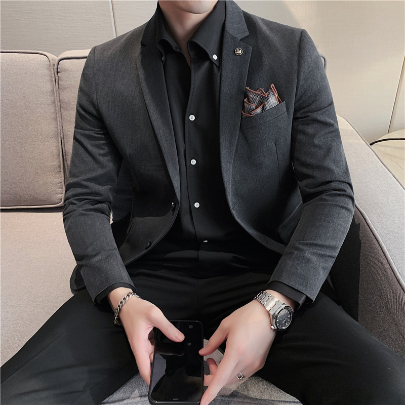 高品质S-7XL纯色西装男上衣修身休闲西服外套深灰色DX402-P155,男装西服套装,电商A213