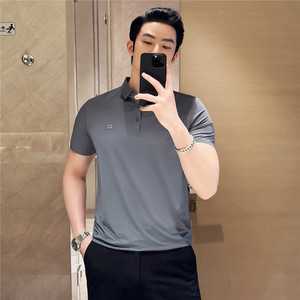 高品质跑量款无痕压胶~弹力polo衫男翻领短袖t恤灰色PL20-P40特图片