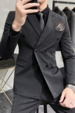 秋装条纹西装男套装韩版修身双排扣西服三件套深灰色SJT302/P280，男装西服套装，电商A213